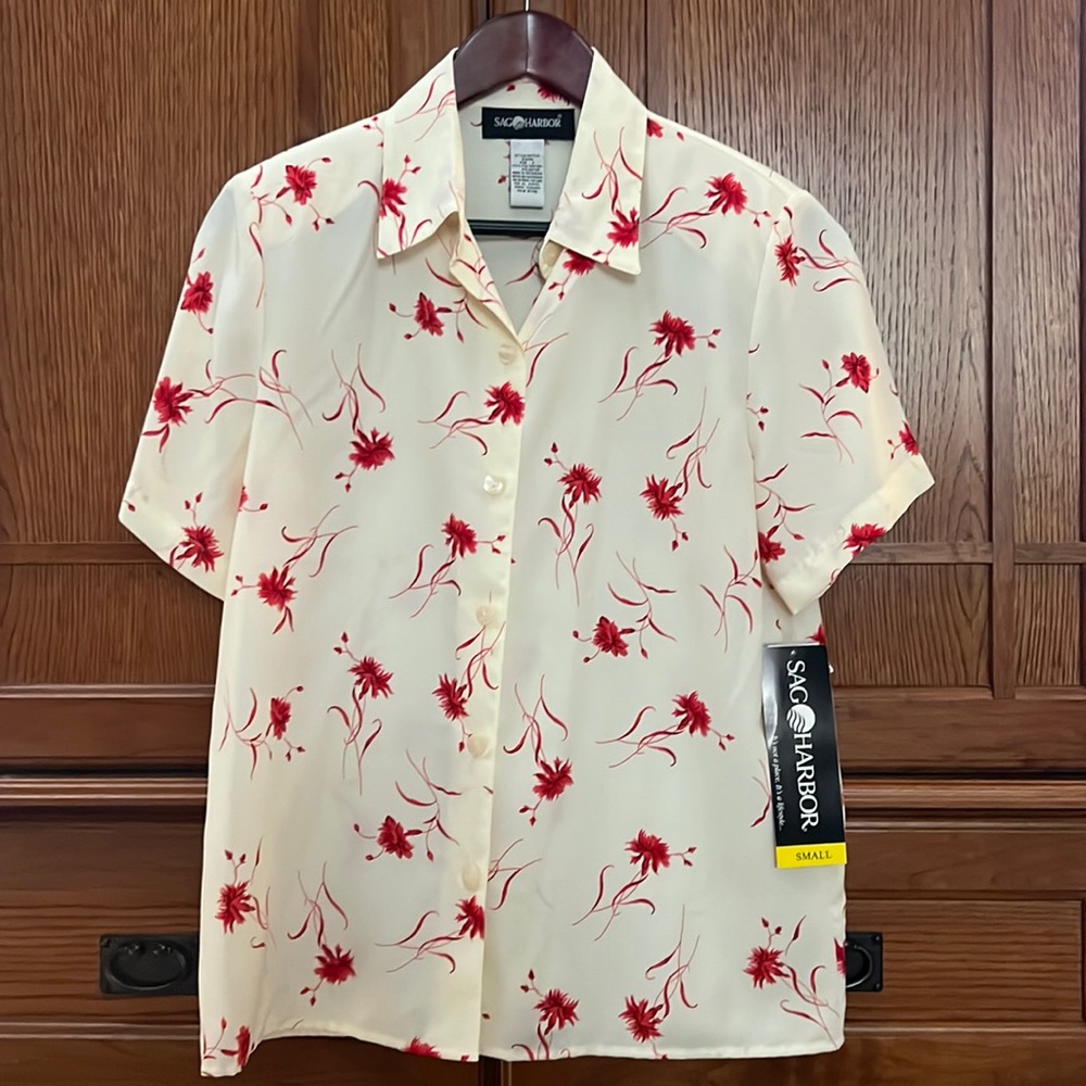 NWT Sag Harbor Floral Button Down Classic Blouse 90s VTG Grandma Deadstock Retro